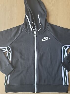 Nike Black Full-Zip Hoodie with White Logo and Stripe Accents